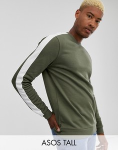 Свитшот цвета хаки с полосками ASOS DESIGN Tall-Зеленый
