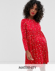Красное платье с длинными рукавами и цветочным принтом New Look Maternity-Красный