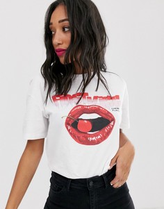 Белая футболка с принтом Bershka-Белый