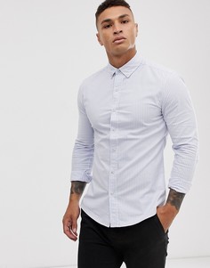 Оксфордская рубашка в голубую и белую полоску Topman-Синий