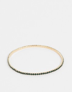 Золотистый эластичный браслет с отделкой зелеными камнями ASOS DESIGN-Золотой