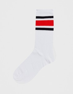 Полосатые носки до середины икры в рубчик ASOS DESIGN-Белый