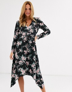 Платье миди с цветочным принтом Miss Selfridge-Черный