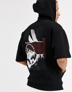 Черный худи с короткими рукавами и фотопринтом на спине ASOS DESIGN