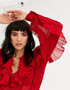 Красная блузка с оборками Topshop-Красный