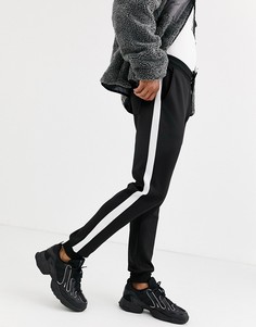 Черные супероблегающие джоггеры из политрикотажа с полосками по бокам ASOS DESIGN-Черный