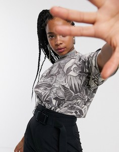 Комбинируемая oversize-футболка с цветочным принтом New Girl Order-Серый