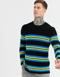 Черный джемпер с полосками и круглым вырезом Bershka-Синий