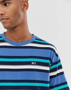 Синяя футболка в разноцветную полоску Tommy Jeans-Синий