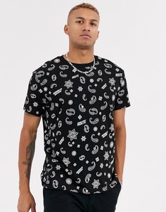 Черная свободная футболка с банданным принтом Bershka-Черный
