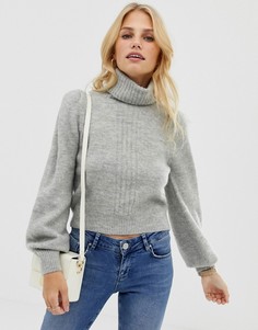 Джемпер из пушистой пряжи с высоким воротом ASOS DESIGN-Серый
