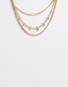 Многоярусное золотистое ожерелье с подвесками с кристаллами ASOS DESIGN-Золотой