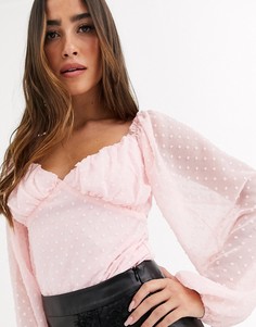 Боди из сетчатой ткани добби с пышными рукавами Missguided-Розовый