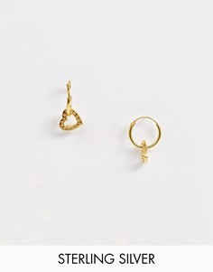Серьги-кольца из позолоченного серебра с подвеской-сердцем ASOS DESIGN-Золотой