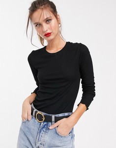Черный трикотажный лонгслив с круглым вырезом Stradivarius