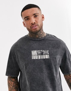 Серая футболка с принтом Bershka-Серый