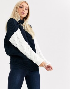 Темно-синий свитер с рукавами контрастного цвета Missguided