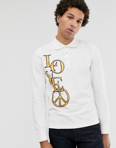 Поло с длинными рукавами и золотистым принтом Love Moschino-Белый