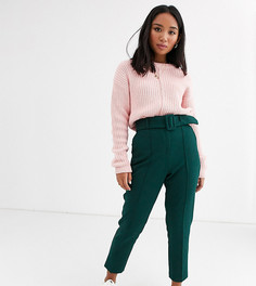 Узкие брюки с завышенной талией и поясом ASOS DESIGN Petite-Зеленый