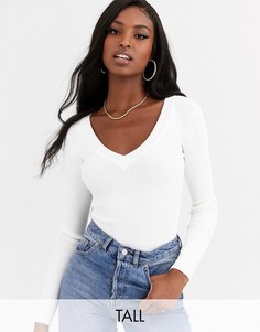 Белое боди в рубчик с V-образным вырезом Missguided Tall-Белый