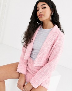 Укороченный розовый пиджак с карманами Bershka