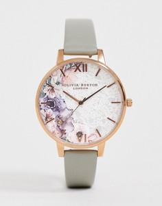 Часы цвета розового золота с цветочным принтом и кварцевым механизмом Olivia Burton-Серый