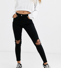 Черные зауженные джинсы с рваными коленями Parisian Petite-Черный