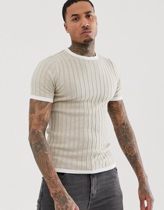 Трикотажная облегающая футболка овсяного цвета в рубчик ASOS DESIGN-Бежевый