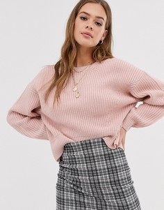Розовый джемпер в рубчик с круглым вырезом New Look-Светло-коричневый