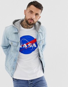 Светлая джинсовая куртка с трикотажным капюшоном ASOS DESIGN-Синий