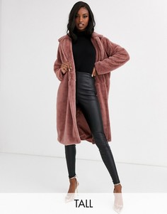 Розовая длинная шуба из искусственного меха Missguided Tall-Розовый