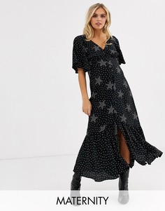 Платье миди с рукавами клеш и принтом звезд Topshop Maternity-Мульти