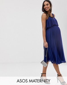 Двухслойное платье миди с плиссировкой ASOS DESIGN Maternity-Темно-синий