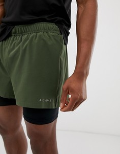 Спортивные шорты 2 в 1 цвета хаки из быстросохнущей ткани ASOS 4505-Черный