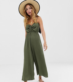 Комбинезон на бретелях со сборками на лифе ASOS DESIGN Petite-Зеленый