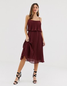 Платье миди с плиссировкой, кроп-топом и овальным вырезом ASOS DESIGN-Красный
