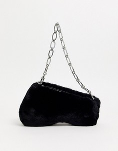 Черная сумка на плечо с отделкой из искусственного меха Topshop-Черный