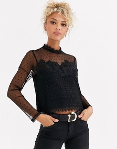 Черный вечерний топ с сетчатой вставкой New Look