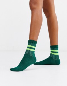 Носки в полоску и рубчик с блестками в зеленой гамме ASOS DESIGN-Зеленый