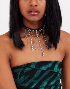 Серебристое ожерелье-чокер с отделкой камнями ASOS DESIGN-Серебряный