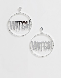 Серебристые серьги для Хэллоуина с надписью \WITCH\" Monki-Серебряный