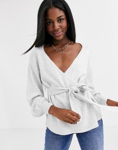 Джемпер с запахом и объемными рукавами ASOS DESIGN-Серый