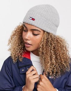 Шапка-бини в рубчик с логотипом-флагом Tommy Jeans-Серый