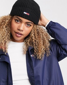 Шапка-бини в рубчик с логотипом-флагом Tommy Jeans-Черный