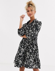 Черное свободное платье с мелким цветочным принтом New Look-Черный