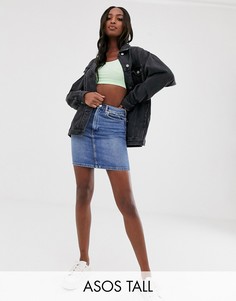 Синяя выбеленная джинсовая юбка с завышенной талией ASOS DESIGN Tall-Синий