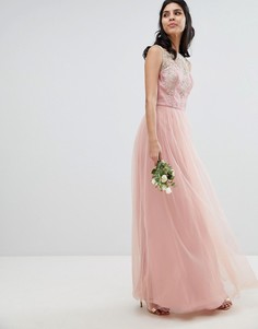 Кружевное платье макси без рукавов Chi Chi London-Розовый