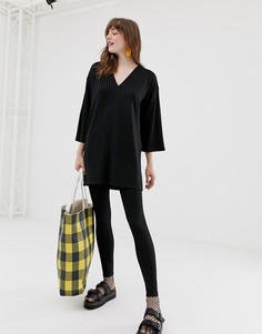 Черные леггинсы в рубчик Monki-Черный