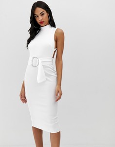 Платье мини с декоративным кольцом и поясом ASOS DESIGN-Белый