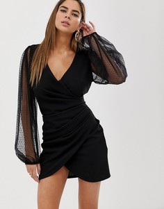 Платье мини с пышными рукавами ASOS DESIGN-Черный